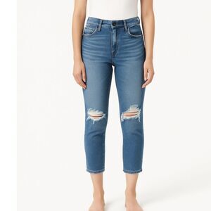 American Eagle Womens Mom Jean Distressed Size 2 Short Crop Light Wash Relaxed